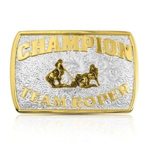 Montana Silversmiths Fine Silver Champion Team Roper Belt Buckle NEW Retail $130